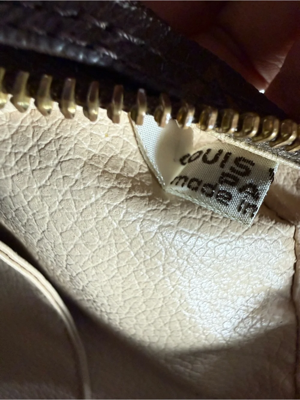 Louis Vuitton Beige Leather Zip Pouch with Gold-Tone Hardware